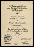 War merit award to Charlotte Hassmann.