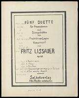 Fünf Duette für Frauenstimmen, op. 68 / nach Sinngedichten von Friedrich von Logau ; Komponiert von Fritz Lissauer.
