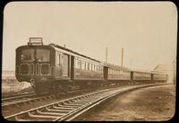 Electronic train, exterior, England.