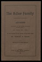 Adler, Marcus N. "The Adler family, address delivered at the Jewish Institute, Mulberry Street, E., on June 6th, 1909, on the occasion of the Jubilee of the Chief Rabbi by Mr. Marcus N. Adler".