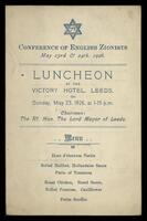 Conference of English Zionists Luncheon Menu.