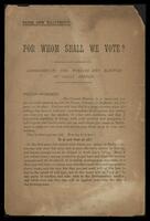 "For Whom Shall We Vote?" addresses the working men electors of Great Britain.