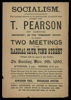 An invitation to two meetings on Commemoration of the Legal Murders by the United States Government of Four Anarchists on November 3rd, 1886.
