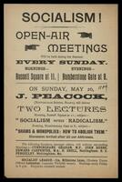 Invitation to an open-air meetings "Socialism versus Radicalism" and "Shams & Monopolies: How to Abolish Them".