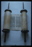 Photograph of: Zenica Torah scroll : Torah Scroll staves incrusted with mother of pearls.