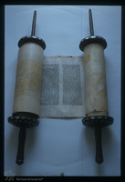 Photograph of: Zenica Torah scroll : Torah Scroll staves incrusted with mother of pearls.