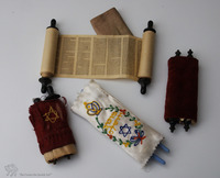 Photograph of: Miniature Torah scrolls.