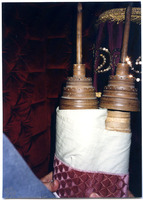 Photograph of: Hemdat Israel Synagogue in Istanbul : Torah scroll staves.