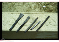 Photograph of: Stone carving workshop in the Muslim cemetery.