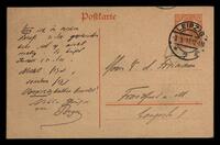 Postcard written by Ismar Elbogen to Aron Freimann.