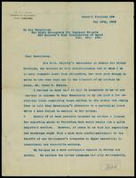 Letter to High Commissioner Reginald Wingate.