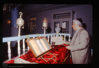 Photograph of: Torah reading in the Kal Yavanim (Greca) Synagogue in Trikkala, Greece : Reading the Benedictions.