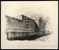 Photo of a concept drawing, corner Ben Yehuda/King George Jerusalem.