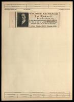 Announcement for a book by Walther Rathenau.