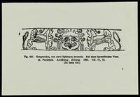 Photograph of a drawing of Gorgoneion and sphinxes.