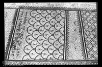 Photograph of: En Gedi;stratum II : Synagogue, western aisle, inscription and geometric patterns.
