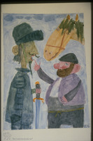 Photograph of: Inger, Don Quichot, Sancho and horse's head.