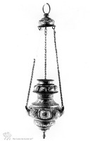 Photograph of: Hanging oil lamp.