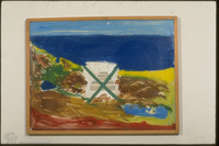 Photograph of: Untitled : Acrylic on glass over pencil drawing and stripes on paper.