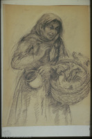 Photograph of: Inger, The market-woman Enta Kurolapa speaks with Reb; illustration for a monologue "The Pot" by Sholem-Aleikhem.