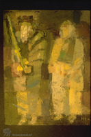Photograph of: Malkin, Two hasids with lulav.