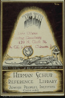 Photograph of: Ex libris of Herman Schur Reference Library, Jewish People's Institute in Chicago.