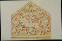 Photograph of: Copy of a tombstone with lion and plant from Chashniki.
