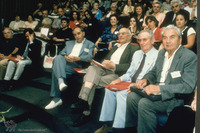 Photograph of: The Fifth International Seminar on Jewish Art, 1996 : Seated in the front row center are Prof. Avigdor Posèq, Richard Shoyer, Prof. Bezalel Narkiss and Prof. Shmaryahu Talmon.