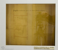 Photograph of: Synagogue in Cherasco, drawings.