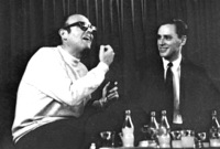 Interview by Elimelech Ram "Strait to the Point" with Mapam leader Yakov Hazan at the Tzavta theatre.