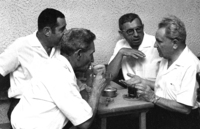 Israel Galili drinking a glas of tea.