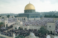 About 300,000 faithful Moslems gathered on Friday to pray the Ramadan Holiday at the Mosque of El Aksa and Omar in the old City of Jerusalem.