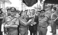 The IDF Religious Corps plaicing a Tora Scroll in the new Synagogue of the IDF Hakirya camp.