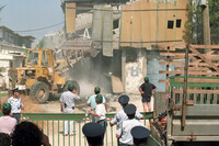 Tel Aviv Municipality supervisors, demolished today a house in Kfar Shalem which was built without permision of the Tel Aviv Engineer Department.