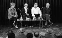 An interview evening at Tzavta with Itzhak Ben Aharon, Shulamit Aloni, Minister Barzelai.