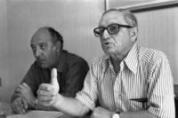 Yosef Tamir of the Liberal party holding a press conference.