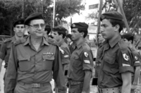 Aluf Shlomo Gazit (L) outgoing head of military intelligence toasts his successor, Aluf Yehoshua Sagy in a handover ceremony.