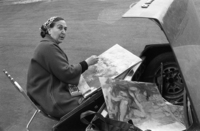 Peretz-Arad Esther, painter working at the sea shore.