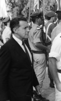 US Secretary io Defence Casper Weinberger visitng the Defence Ministry offices in Tel Aviv as the guest of the Israel Defence Minister Itzhak Rabin and thr Chief of Staff Rav Aluf Moshe Levy.