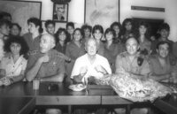 Defence Minister Itzhak Rabin met the girl soldiers who serve at the military headquarters with the IDF Chief of Staff General Moshe Levy.