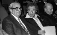 At the Annual Meeting of the International Council of Beit Hatfutzot Honorary Fellowship of Beit Hatfutzot have been presented to Mr. Itzhak Navon, Prof. Salo Baron, Mr, Isaac Bashevis Singer, Mr, Norman Gilmovsky and to Mr. Abraham Spiegel.