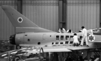 PM Shimon Peres visited today the Israel Aircraft Industry and checked closely the LAVI aircraft under construction.