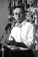 Misha Arens at the Herut Party meeting.