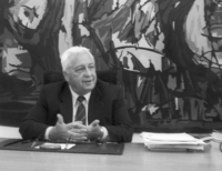 Minister Ariel Sharon at his office in Jerusalem.