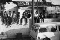 The Tel Aviv suburb Kfar Shalem Afterriots in the suburb, school children sitting on the walls.