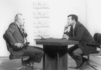 Foreign Minister Shimon Peres being intervied by Dan Margalit for the News Evening show.