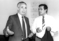 Foreign Minister Shimon Peres being intervied by Dan Margalit for the News Evening show.
