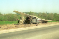 A military piper landed in emergency causing havy damge to the plane.