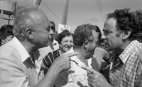 Itzhak Rabin visiting the Moshav Hagor trying to persvade the residents to vote for the Labour Party in the comming State Elections.