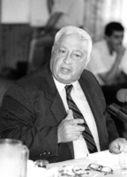 Ariel Sharon holding a press conference.
